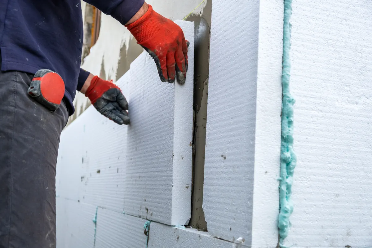 Un homme qui pose un panneau de polyuréthane