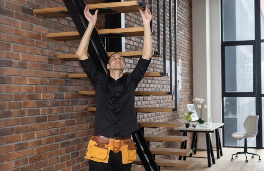 Un homme qui fait des travaux sur des escaliers