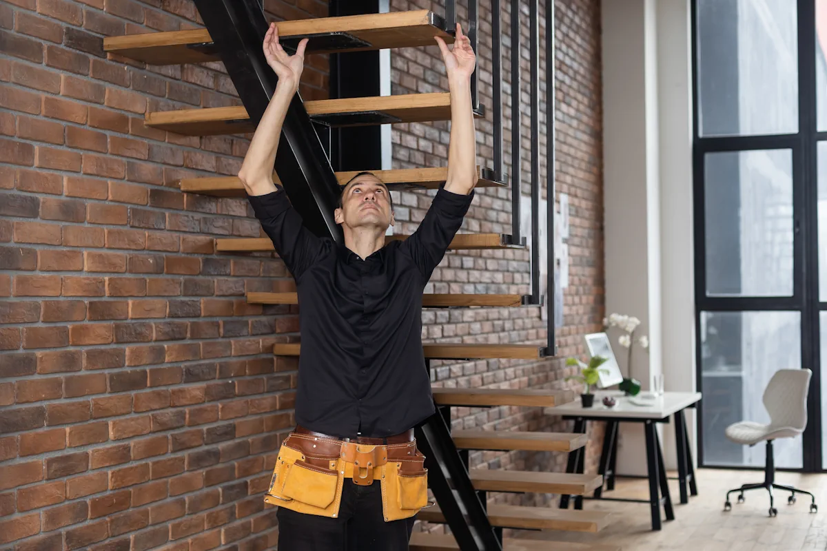 Un homme qui fait des travaux sur des escaliers