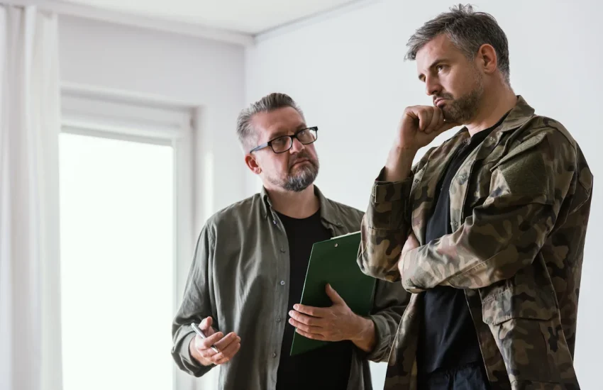 deux hommes qui discutent ensemble