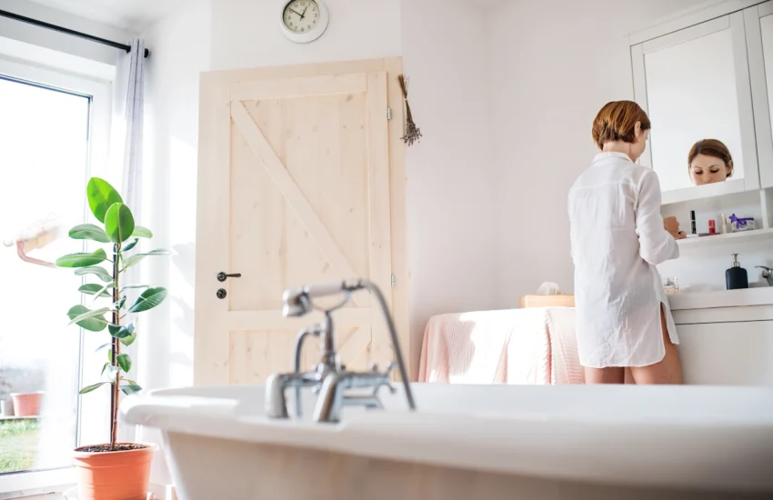 Une femme dans une salle de bain